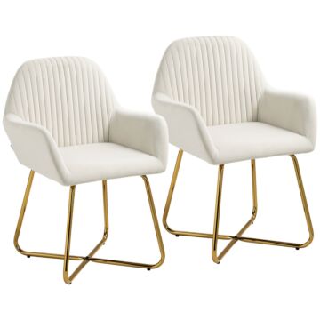 Homcom Modern Arm Chair Set Of 2 Upholstered Accent Chair With Metal Base For Living Room Cream White
