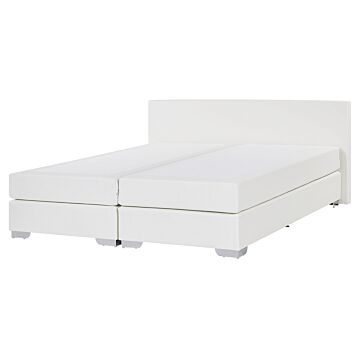 Eu King Size Continental Bed 5ft3 White Faux Leather With Pocket Spring Mattress Beliani