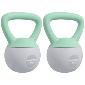 Sportnow 2 X 4kg Soft Kettlebell, Kettle Bell With Non-slip Handle, For Home Gym, Strength Training, Cardio - Grey And Green