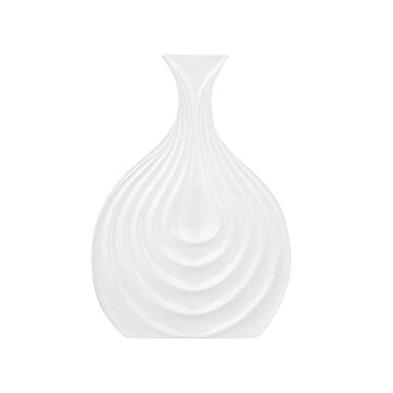 Decorative Table Vase White Stoneware Carved Surface Irregular Shape 25 Cm Beliani