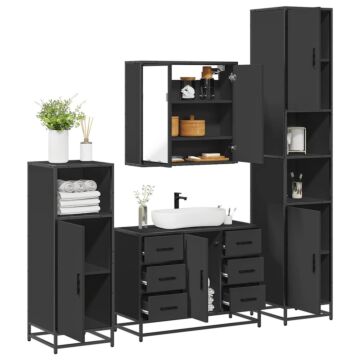 Vidaxl 4 Piece Bathroom Furniture Set Black Engineered Wood