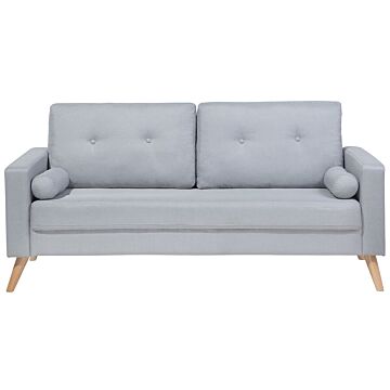 Fabric Sofa Grey Fabric Upholstery 2 Seater Button Tufted With Two Bolsters Beliani
