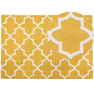 Area Rug Yellow Wool 160 X 230 Cm Trellis Quatrefoil Pattern Hand Tufted Oriental Moroccan Clover Beliani