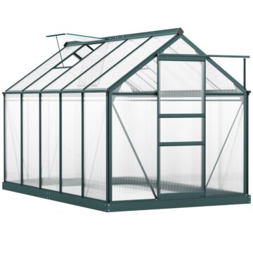 Outsunny Aluminium Frame Greenhouse Large Walk-in Greenhouse Garden Plants Grow Galvanized Base W/ Slide Door (10ft X 6ft)