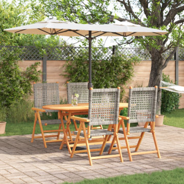 Vidaxl 5-piece Garden Dining Set In Grey, Made From Solid Acacia Wood And Poly Rattan