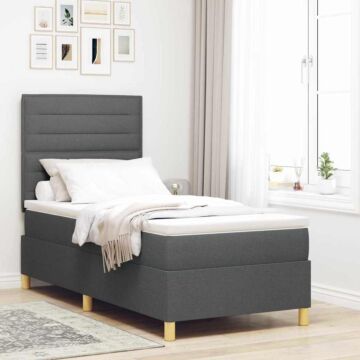 Vidaxl Box Spring Bed With Mattress & Led Dark Grey 90x200 Cm Fabric