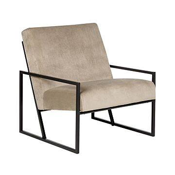 Armchair Taupe Velvet 83l X 69w X 83h Backrest Armrest Black Metal Frame Modern Glam Living Room Beliani