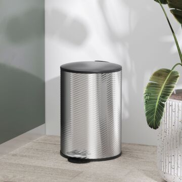 Homcom 20 Litre Kitchen Bin, Stainless Steel Pedal Bin With Soft-close Lid, Fingerprint Proof Cylindrical Rubbish Bin With Foot Pedal And Removable Inner Bucket, Silver