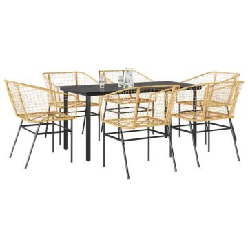 Vidaxl 7 Piece Garden Dining Set Brown Poly Rattan Glass