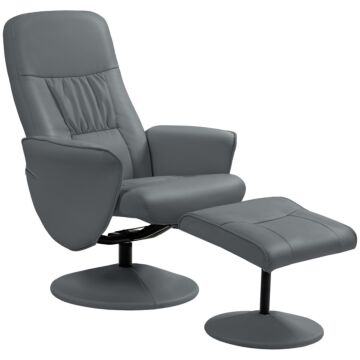 Homcom Swivel Recliner Chair With Footstool, Pu Leather Armchair And Ottoman With High Back And Round Base, Grey