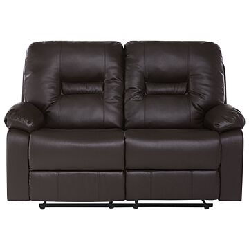 Recliner Sofa Brown 2 Seater Faux Leather Manually Adjustable Back And Footrest Beliani