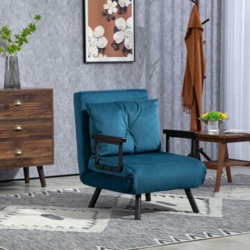 Homcom Click Clack Chair Bed, Convertible Single Chair Couch With 2 Cushions, Navy Blue