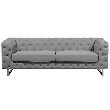 3 Seater Chesterfield Sofa Light Grey Button Tufted Beliani