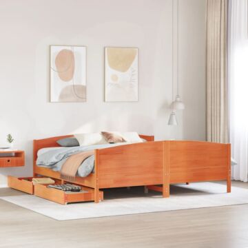 Vidaxl Bed Frame Without Mattress Wax Brown 180x200 Cm Super King Solid Wood Pine