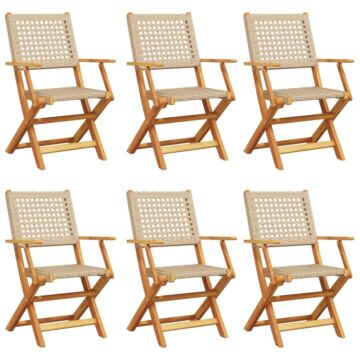 Vidaxl Folding Garden Chairs 6 Pcs Beige Poly Rattan And Solid Wood