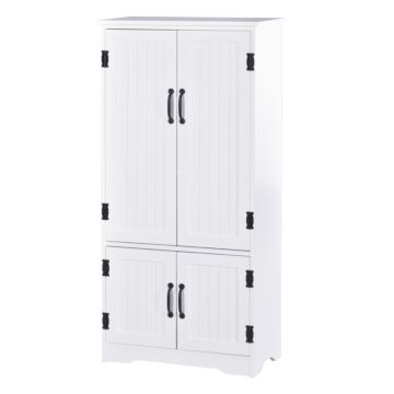 Homcom Accent Floor Storage Cabinet Kitchen Pantry With Adjustable Shelves And 2 Lower Doors, White