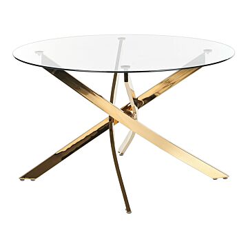 Dining Table Gold Tempered Glass Top Round ⌀120 Cm 4 Person Capacity Modern Design Beliani
