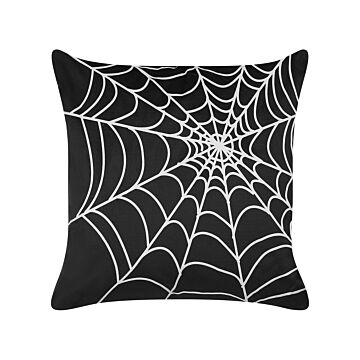Decorative Cushion Black Velvet 45 X 45 Cm Spider Web Pattern Square Modern Halloween Autumn Decor Accessories Beliani