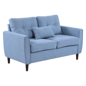 Homcom 2 Seat Sofa Double Sofa Loveseat Fabric Wooden Legs Tufted Design For Living Room, Dining Room, Office, Light Blue