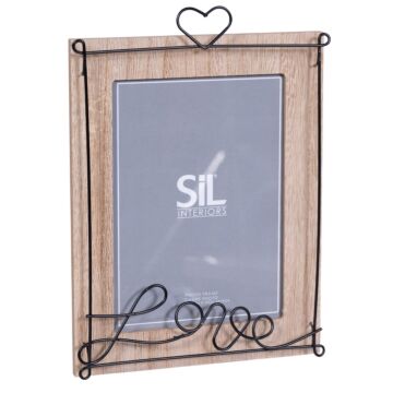 Wooden Photo Frame With Black Wire Love Script 5 X 7"