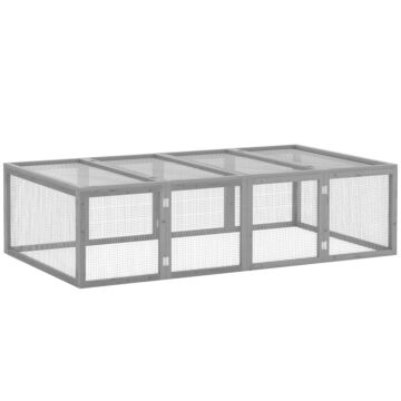Pawhut Wooden Rabbit Hutch Cage 6ft With Wire Mesh, Openable Roof, Play Space For Outdoor, Grey