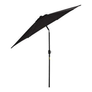 Outsunny 2.7m Garden Parasol Umbrella With Tilt And Crank, Outdoor Sun Parasol Sunshade Shelter With Aluminium Frame, Black