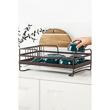 Kitchen Metal Dish Drainer Rack With Removable Drip Tray Sink Brown