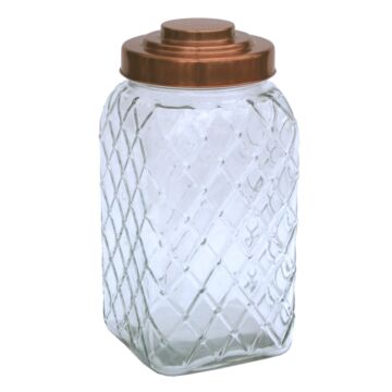 Copper Lidded Square Glass Jar - 12 Inch Large