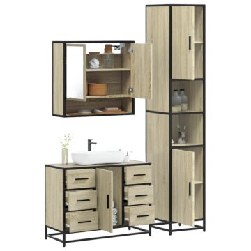 Vidaxl 4 Piece Bathroom Furniture Set Sonoma Oak Engineered Wood