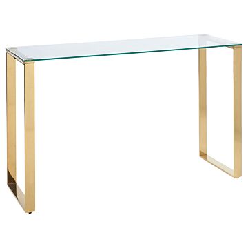 Console Table Transparent Glass Top Gold Stainless Steel Frame 75 X 40 Cm Glam Modern Living Room Bedroom Hallway Beliani