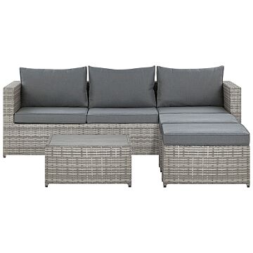 Garden Right Hand Lounge Set Brown White Cushions Pe Rattan For 2 People 3 Piece Outdoor Set With Side Table Beliani