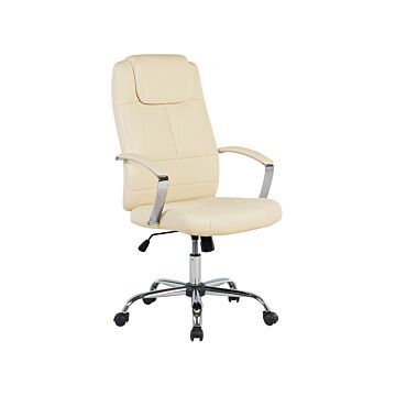 Office Chair Beige Faux Leather Swivel Adjustable Tilting Beliani