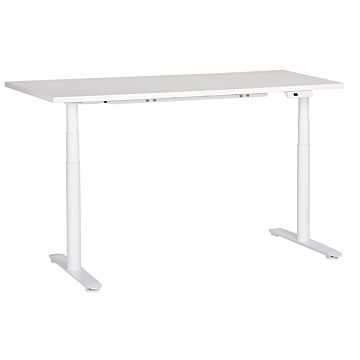 Electrically Adjustable Desk White Tabletop White Steel Frame 160 X 72 Cm Sit And Stand Round Feet Modern Design Beliani