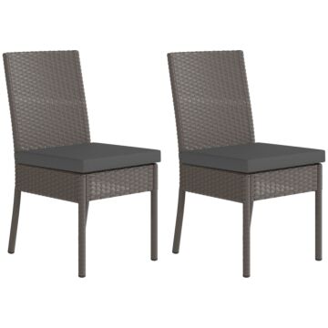 Outsunny Set Of Two Armless Rattan Garden Chairs - Dark Grey
