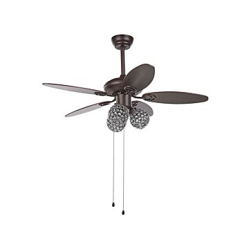 Ceiling Fan With Light Brown Metal 3 Acrylic Glass Round Shades Reversible Blades With Pull Chain Speed Control Retro Design Beliani