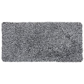 Shaggy Area Rug High-pile Carpet Solid Black And White Polyester Rectangular 80 X 150 Cm Beliani