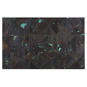 Rug Brown And Blue Cowhide Leather 200 X 140 Cm Abstract Handcrafted Low Pile Modern Beliani