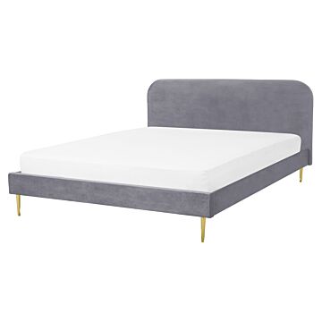 Bed Grey Velvet Upholstery Eu King Size Golden Legs Headboard Slatted Frame 5.3 Ft Minimalist Design Beliani