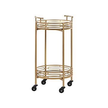 Kitchen Trolley Gold Iron Frame Mirrored Top With Shelf Castors Glamour Bar Cart Beliani