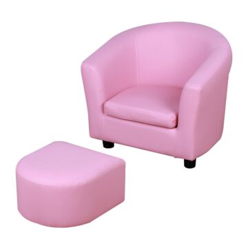 Homcom Kids Toddler Sofa Children's Armchair Footstool With Thick Padding, Anti-skid Foot Pads, 30 X 28 X 21cm, Pink