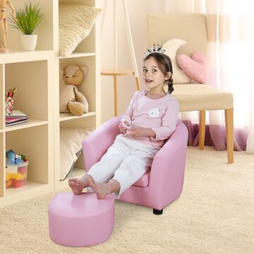 Homcom Kids Toddler Sofa Children's Armchair Footstool With Thick Padding, Anti-skid Foot Pads, 30 X 28 X 21cm, Pink