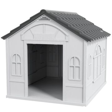 Pawhut Plastic Weatherproof Dog House, Grey