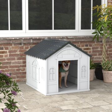 Pawhut Plastic Weatherproof Dog House, Grey