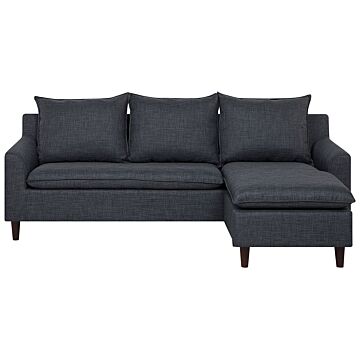 Corner Sofa Dark Grey Fabric Upholstery Dark Wood Legs Left Hand Chaise Lounge 3 Seater Pillow Back Beliani