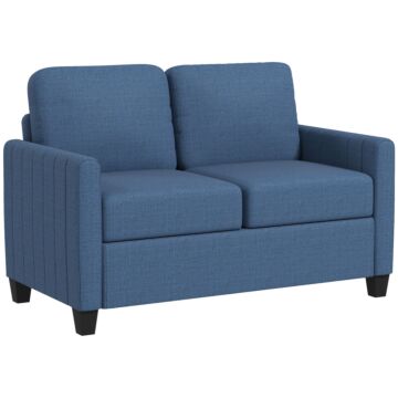 Homcom 2 Seater Sofa, Channel Tufted Modern Fabric Couch, Comfy Upholstered Loveseat With Spring Cushion, Back Pillow, For Living Room, Bedroom, Office, Blue