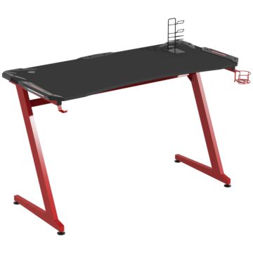 Homcom Gaming Desk, Ergonomic Home Office Desk, Gamer Workstation Racing Table, With Headphone Hook And Cup Holder, 142 X 66 X 96cm, Black And Red