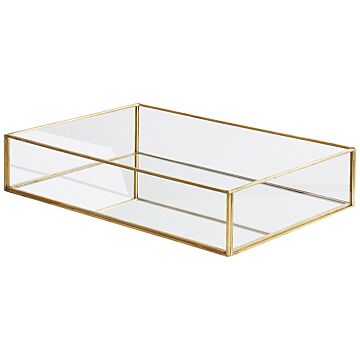 Decorative Tray Gold Metal And Glass Rectangular 30 X 20 Cm Jewellery Candles Cocktail Tray Beliani