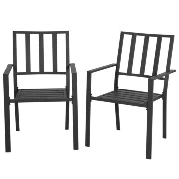 Outsunny Patio Dining Chairs With Metal Slatted Design, Black