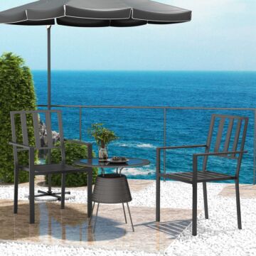 Outsunny Patio Dining Chairs With Metal Slatted Design, Black