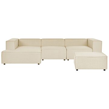 Modular Right Hand Sofa Beige Linen 3 Seater With Ottoman Sectional Corner Sofa With Black Legs Modern Living Room Beliani